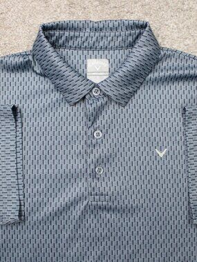 Callaway Polo Shirt Mens Large Blue Geometric Opti-Dri Golf Short Sleeve